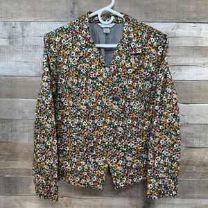 Christopher & Banks Womens Floral  Blazer Jacket Navy Blue Multi Color Size S